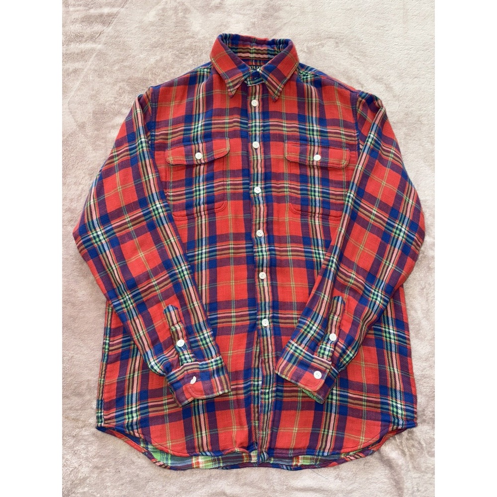 Polo Ralph Lauren Men's Flannel Shirt Red Blue Plaid Heavyweight Grunge Sz L